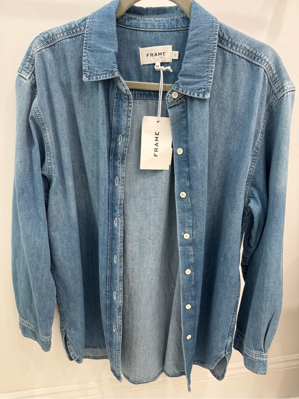 Frame Denim Light Blue Washed Denim Button-Down Shirt